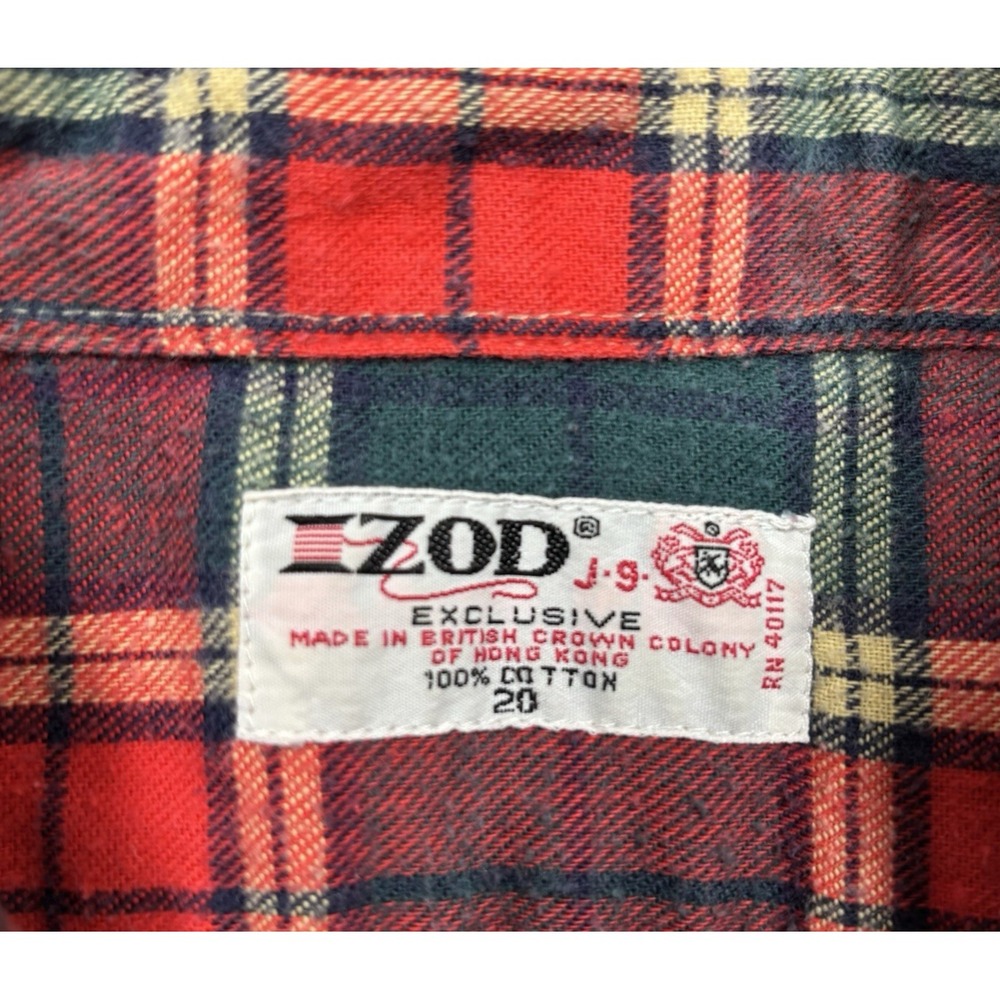 VTG 70s 80s Izod Flannel Button Shirt Mens S Red Green Plaid‎ Pocket Lumberjack